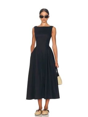 HELSA Stretch Cotton Sateen Midi Dress, New